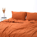 Orange French Linen Fitted Sheet Set - Deep Pocket with 2 Pillowcases