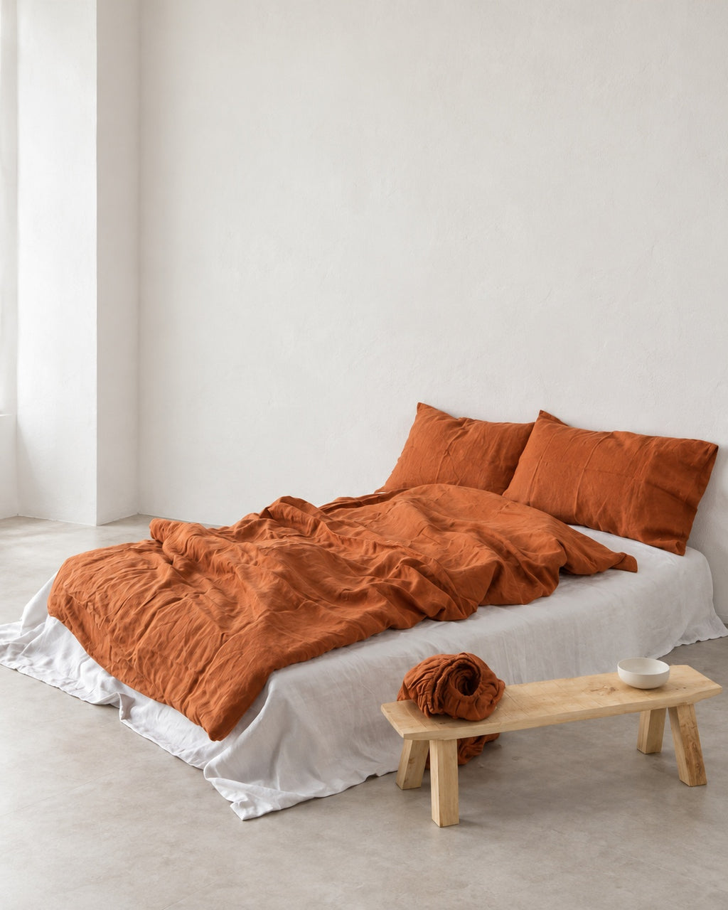 Orange French Linen Duvet Cover - Plain Dyed