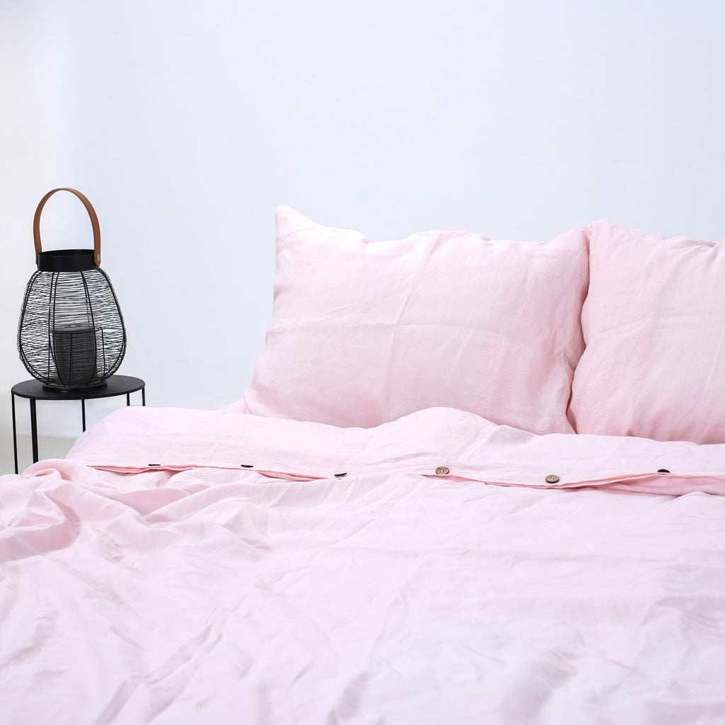 Peach French Linen Duvet Cover+2 Pillowcases Set- Plain Dyeing 01