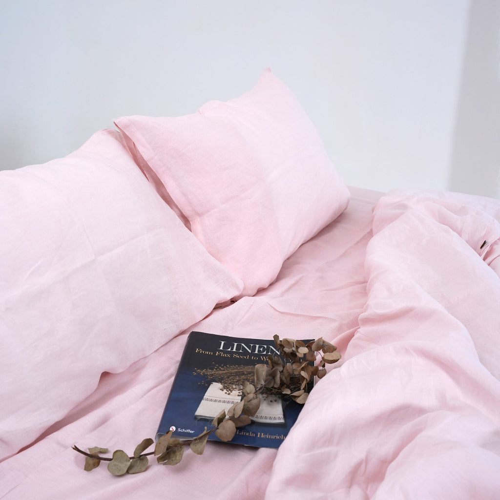 Peach French Linen Duvet Cover+2 Pillowcases Set- Plain Dyeing 01