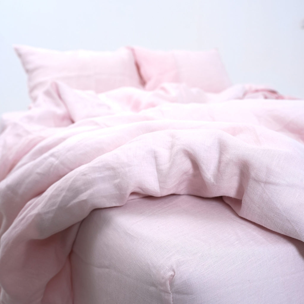 Peach French Linen Duvet Cover+2 Pillowcases Set- Plain Dyeing 01