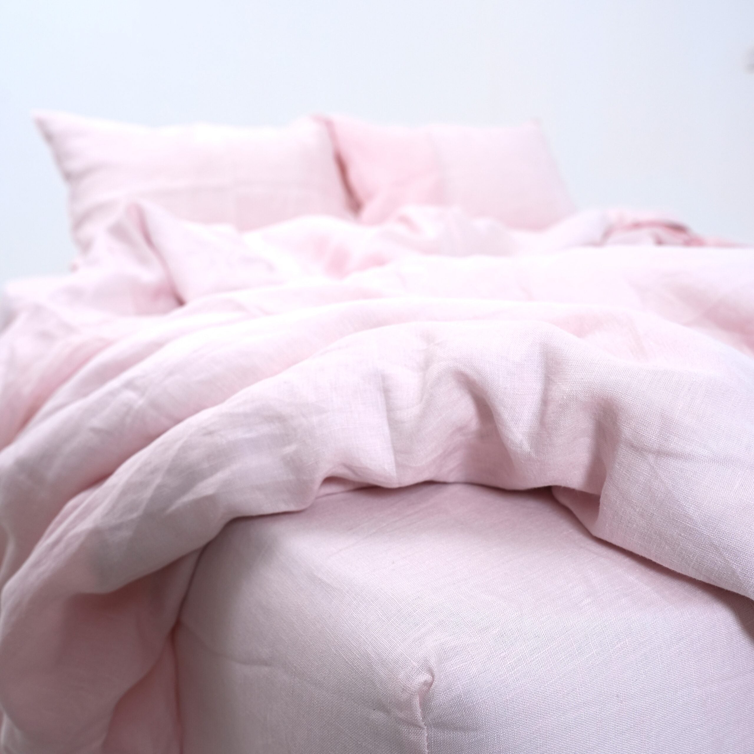 Peach French Linen Duvet Cover+2 Pillowcases Set- Plain Dyeing 01
