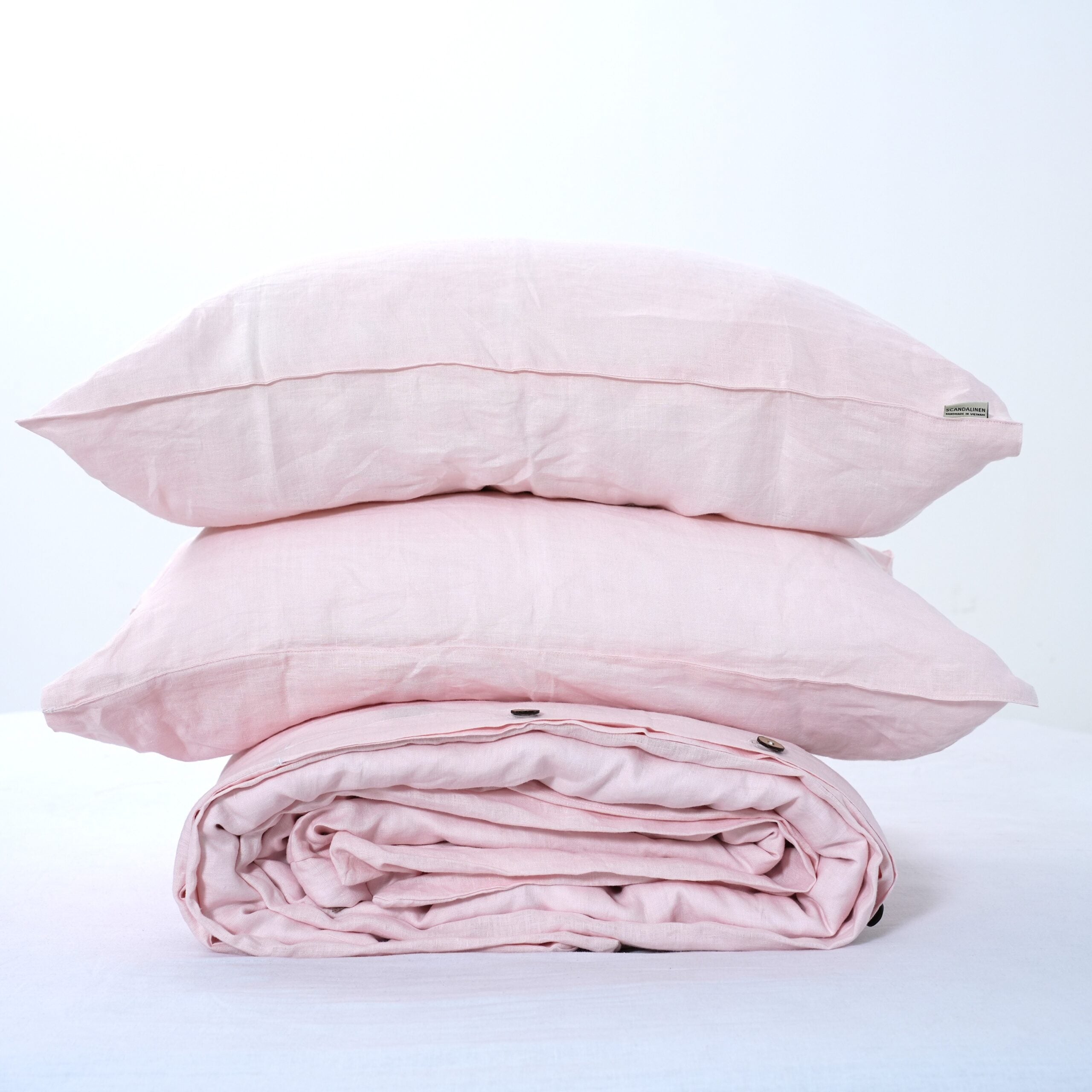 Peach French Linen Duvet Cover+2 Pillowcases Set- Plain Dyeing 01