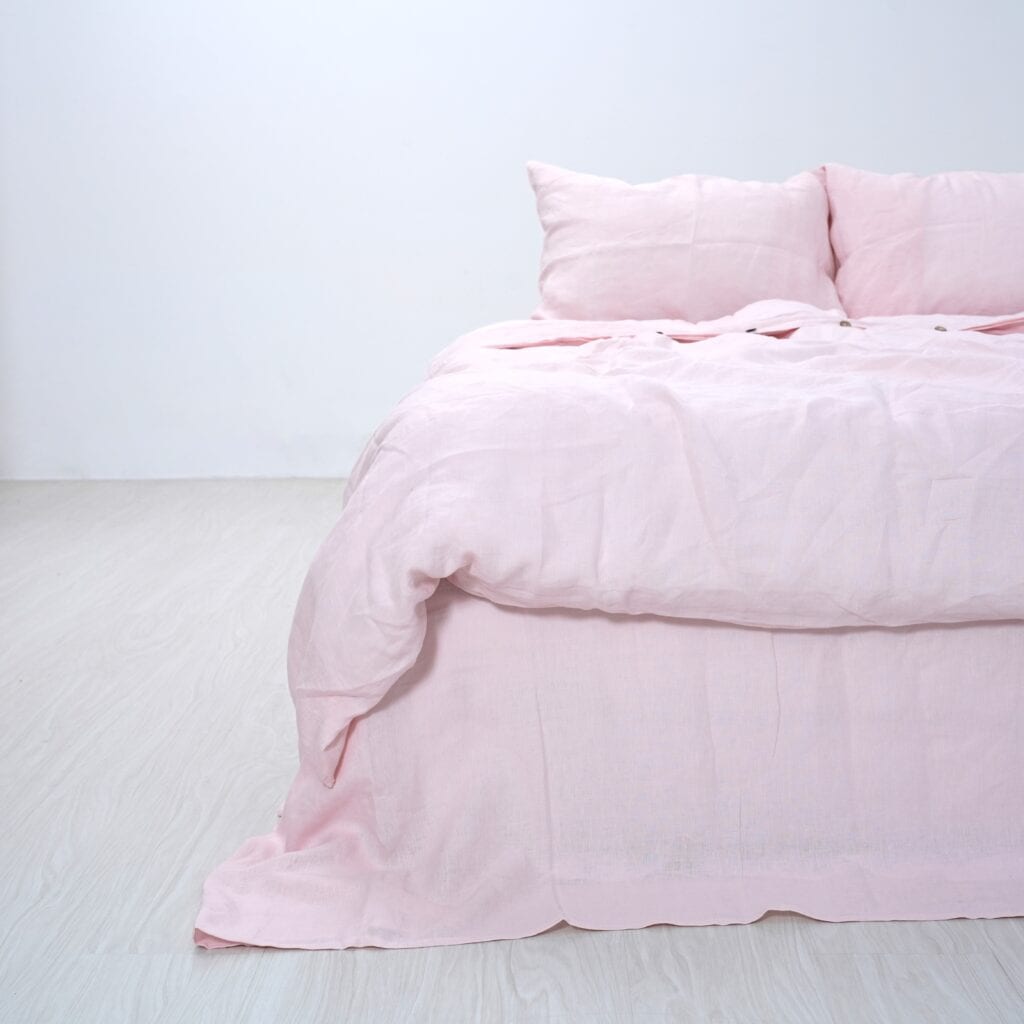 Peach French Linen Duvet Cover+2 Pillowcases Set- Plain Dyeing 01