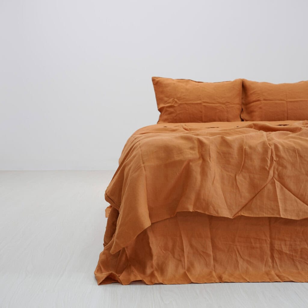 Goldenrod French Linen Duvet Cover+2 Pillowcases Set - Plain Dyeing 38
