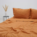 Pumkin French Linen Bedsheet | Deep Pocket Fitted Sheet