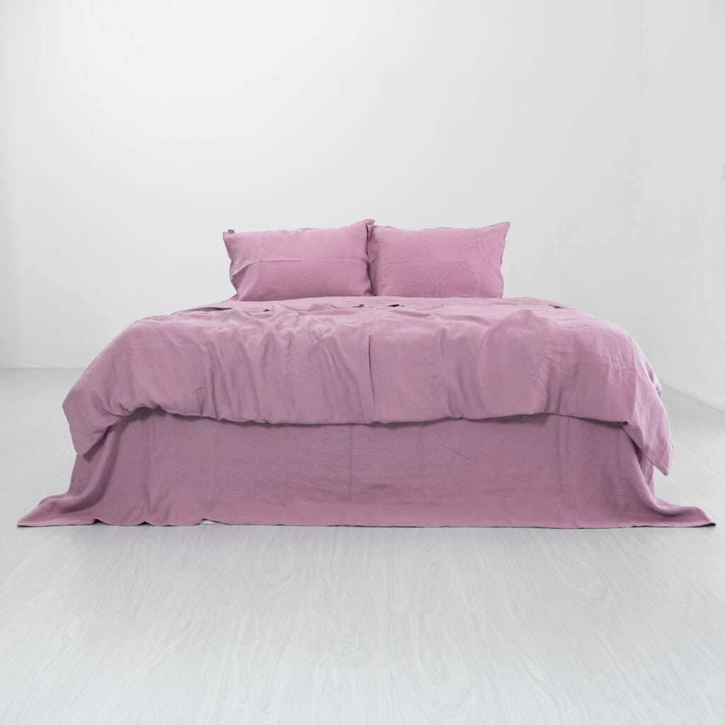 Purple French Linen Fitted Sheet Set - Deep Pocket with 2 Pillowcases