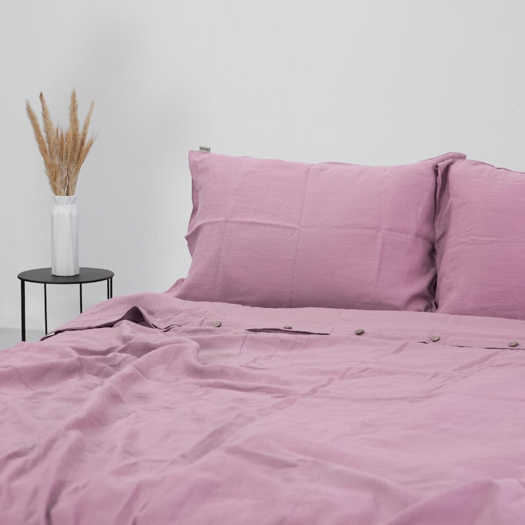 Purple French Linen Fitted Sheet Set - Deep Pocket with 2 Pillowcases