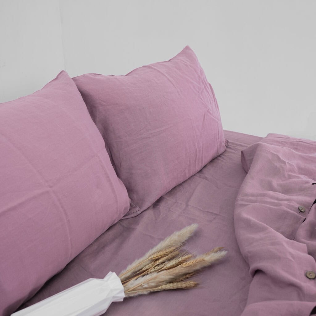 Purple French Linen Fitted Sheet Set - Deep Pocket with 2 Pillowcases