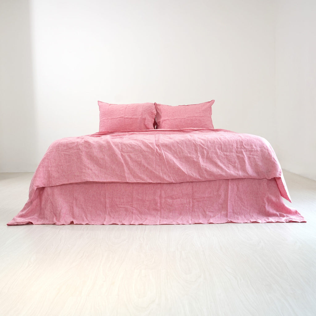 Red Pink French Linen Pillowcase | Yarn-Dyed | Handmade