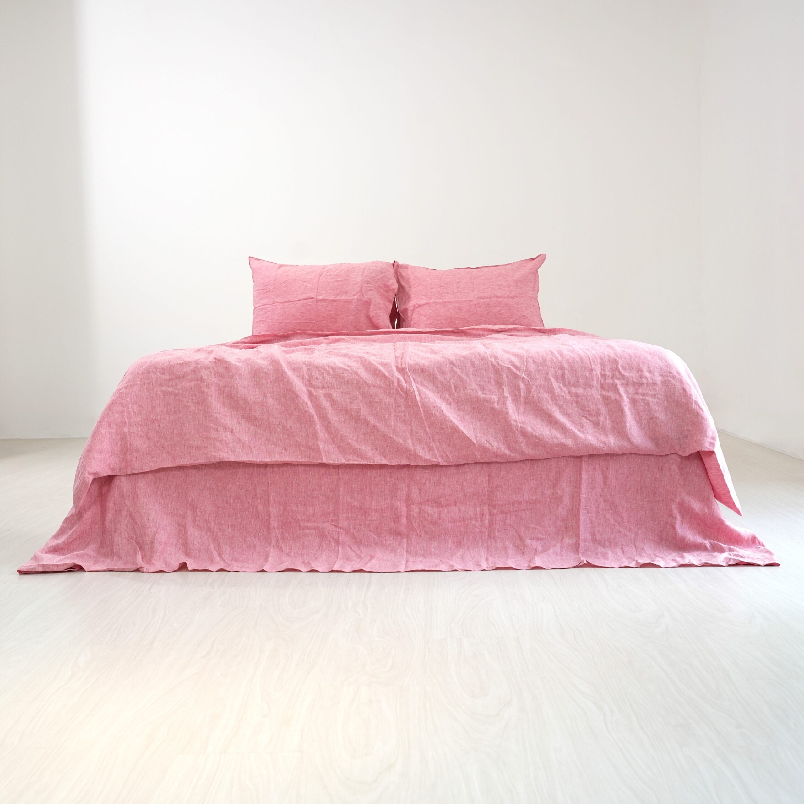 Red Pink French Linen Duvet Cover+2 Pillowcases Set | Yarn-Dyed | Handmade
