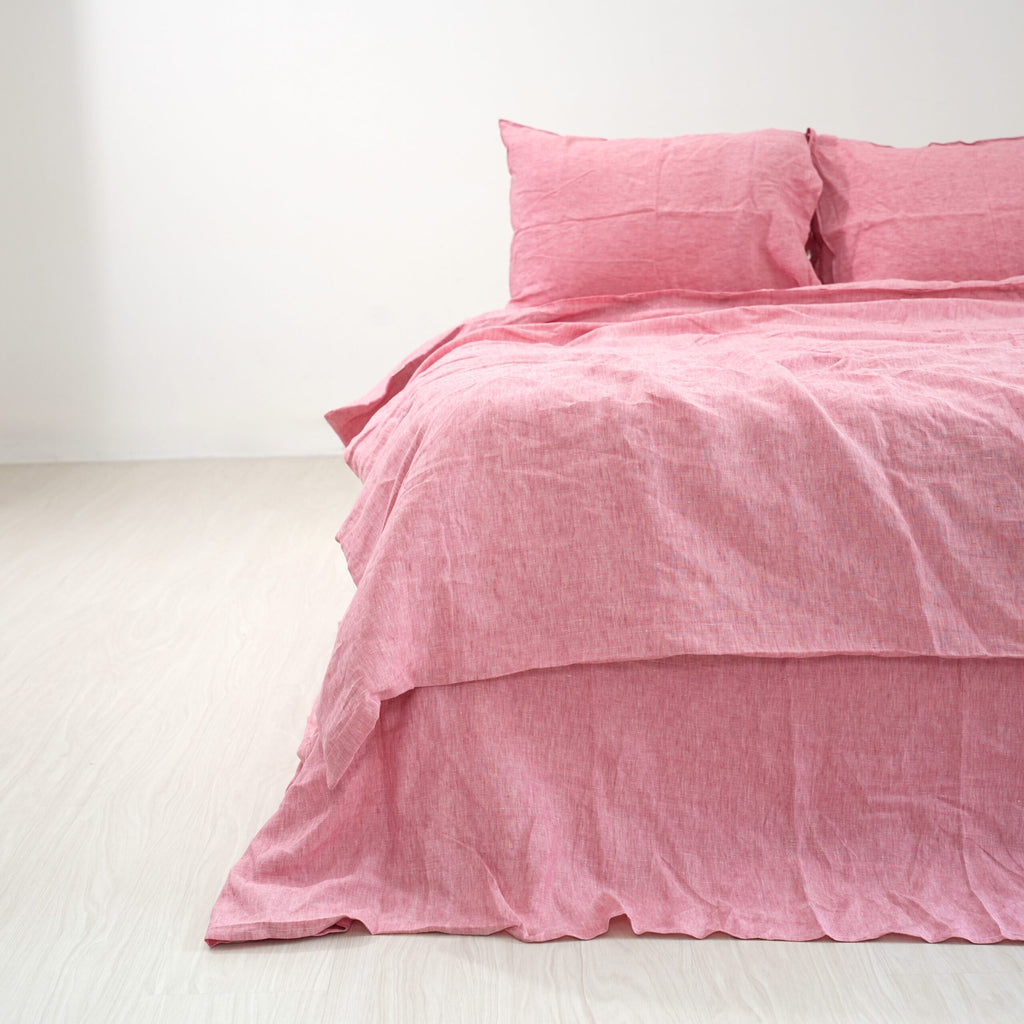 Red Pink French Linen Duvet Cover+2 Pillowcases Set | Yarn-Dyed | Handmade