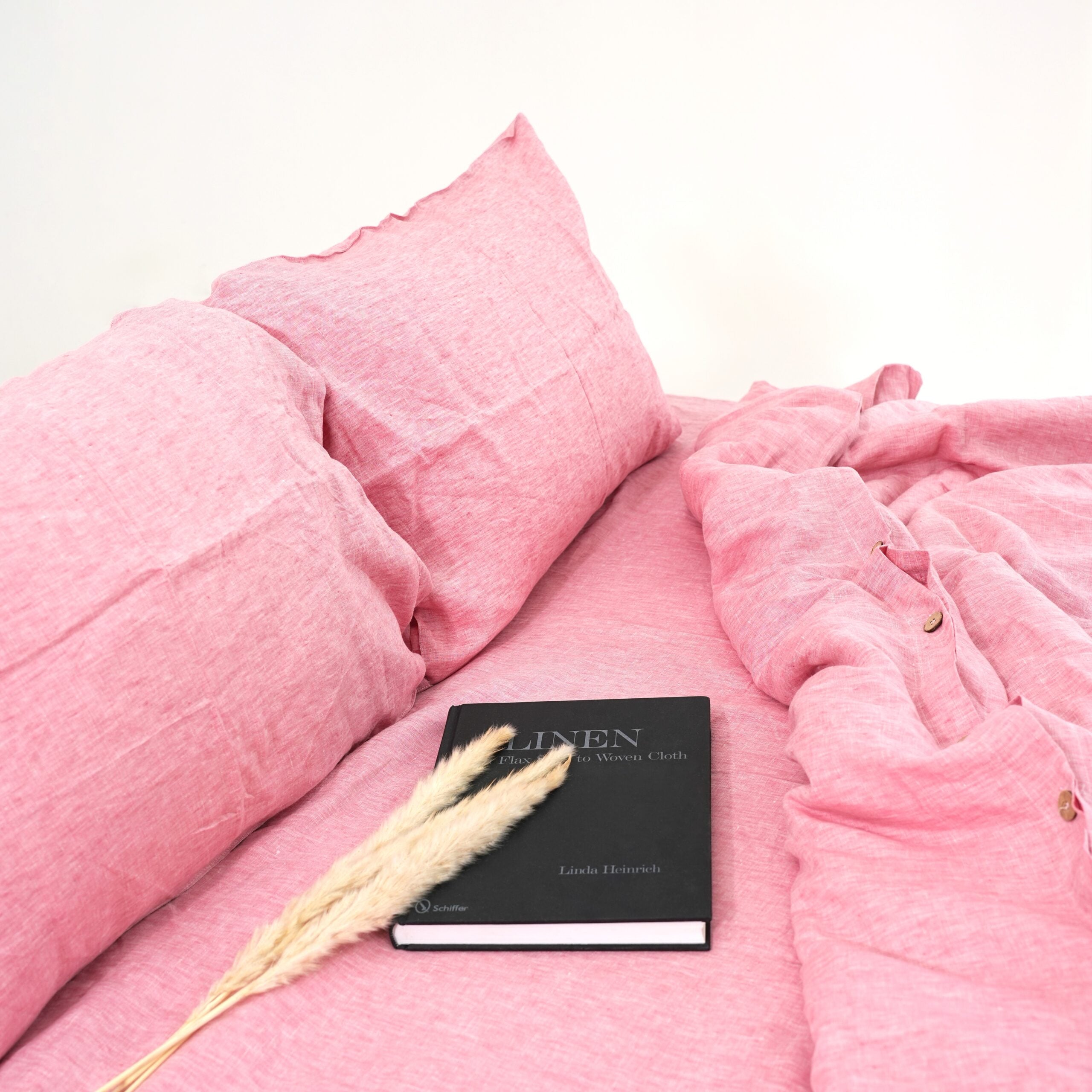 Red Pink French Linen Pillowcase | Yarn-Dyed | Handmade