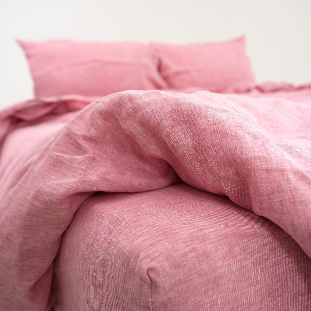 Red Pink French Linen Pillowcase | Yarn-Dyed | Handmade
