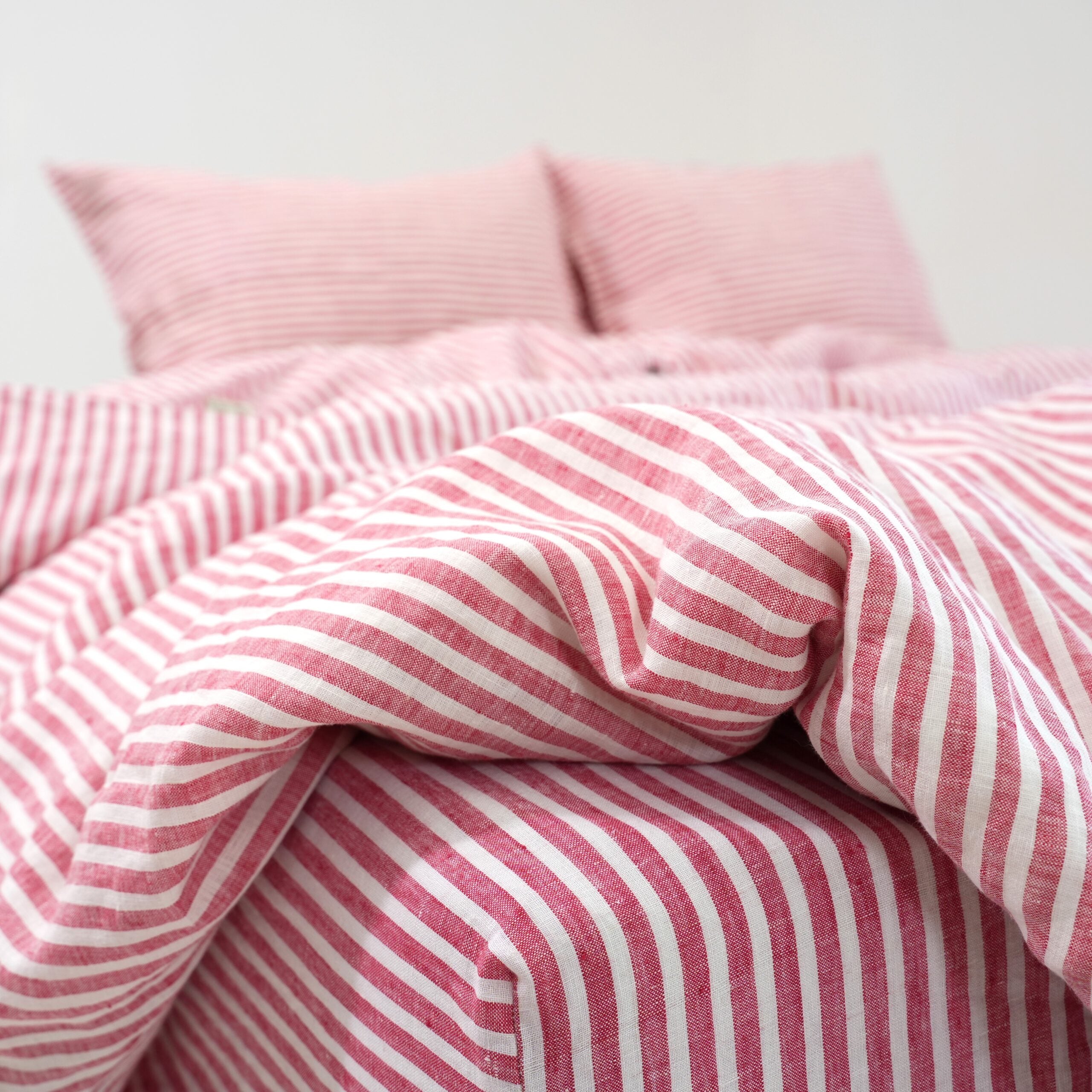 Red Striped French Linen Pillowcase | Yarn-Dyed | Handmade