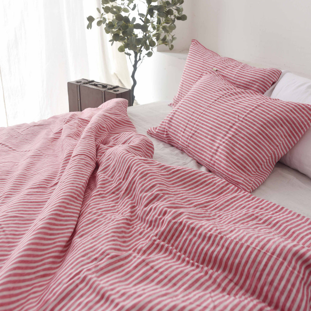 Red Striped French Linen Pillowcase - Yarn Dyeing 52
