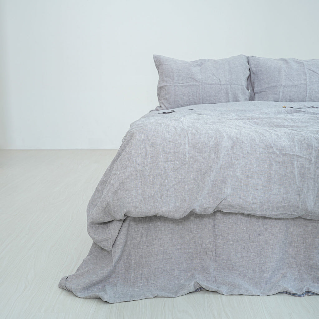 Light Gray French Linen Duvet Cover+2 Pillowcases Set | Yarn-Dyed | Handmade