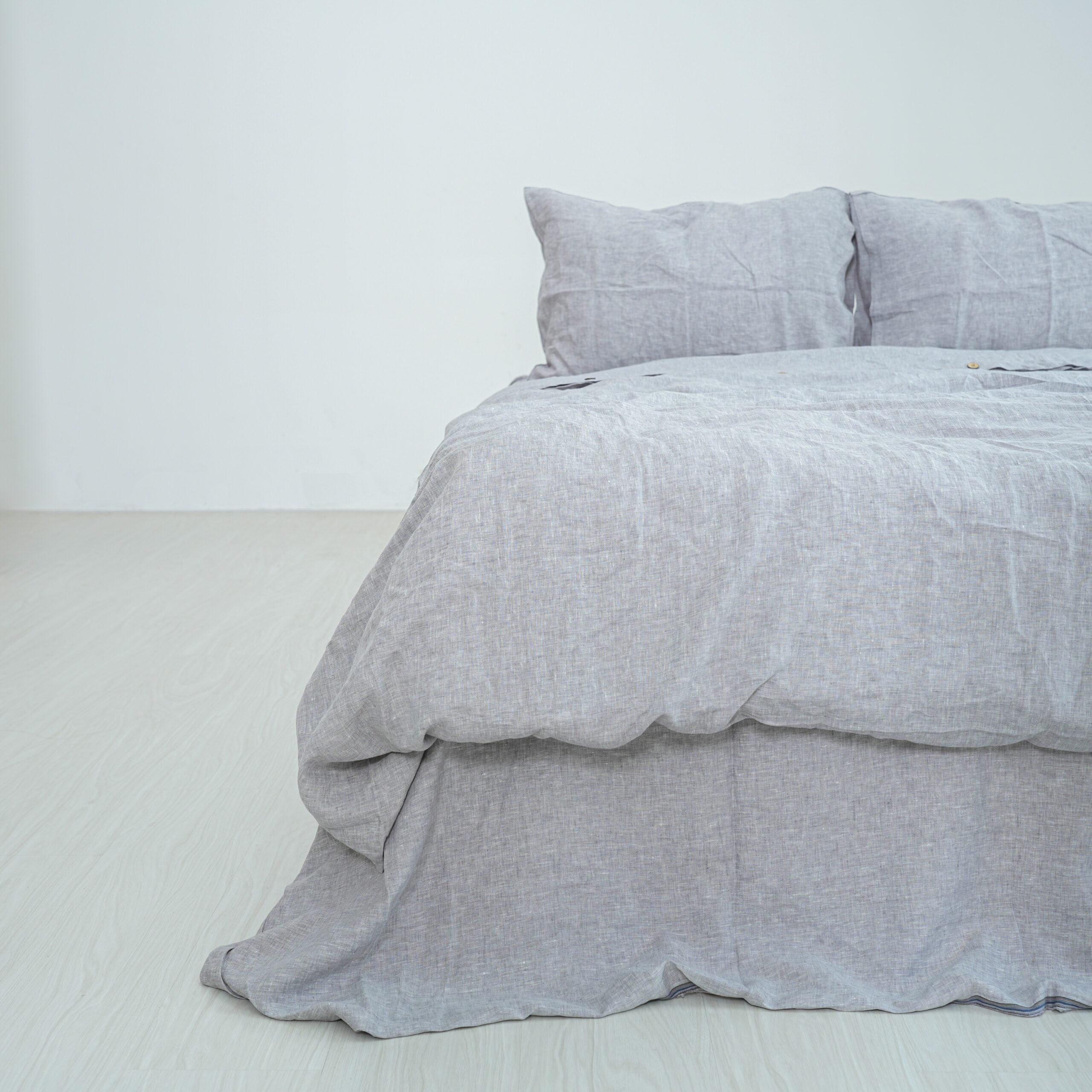 Light Gray French Linen Duvet Cover+2 Pillowcases Set | Yarn-Dyed | Handmade