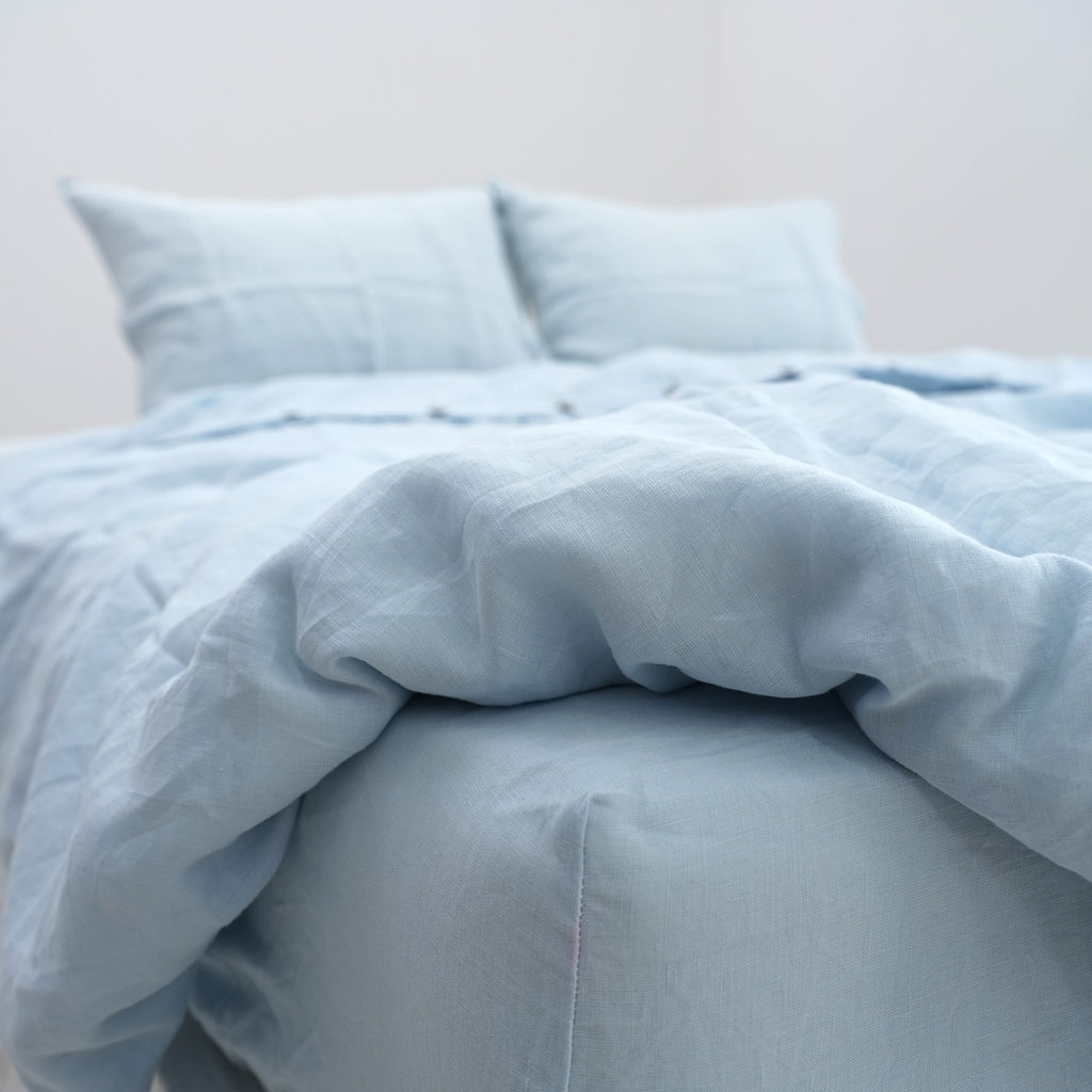 Sky French Linen Duvet Cover+2 Pillowcases Set - Plain Dyeing 09