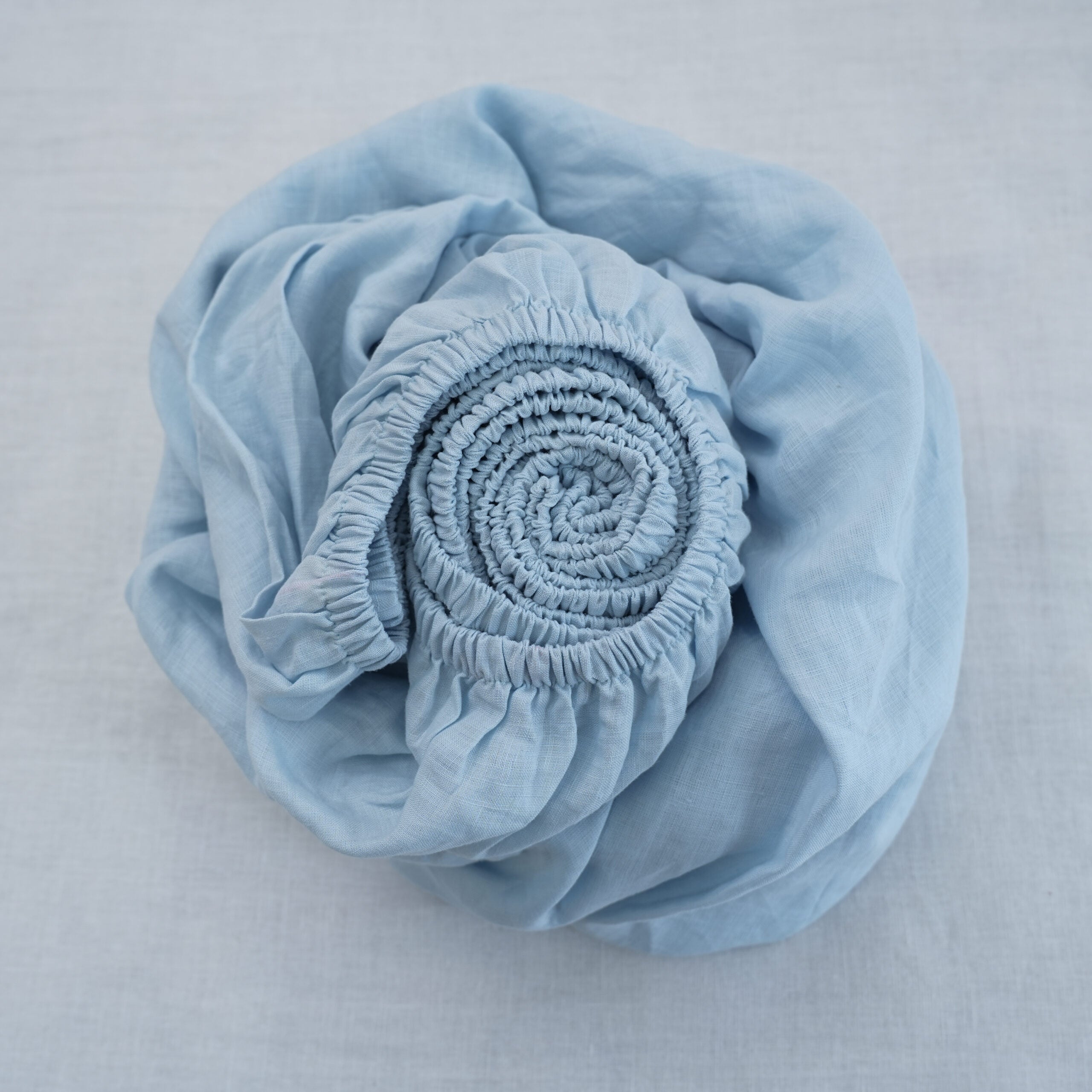 Sky Blue French Linen Fitted Sheet Set - Deep Pocket with 2 Pillowcases
