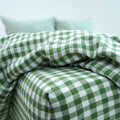 Small Grid Green French Linen Flat Sheet | 100% Linen Flat Sheet