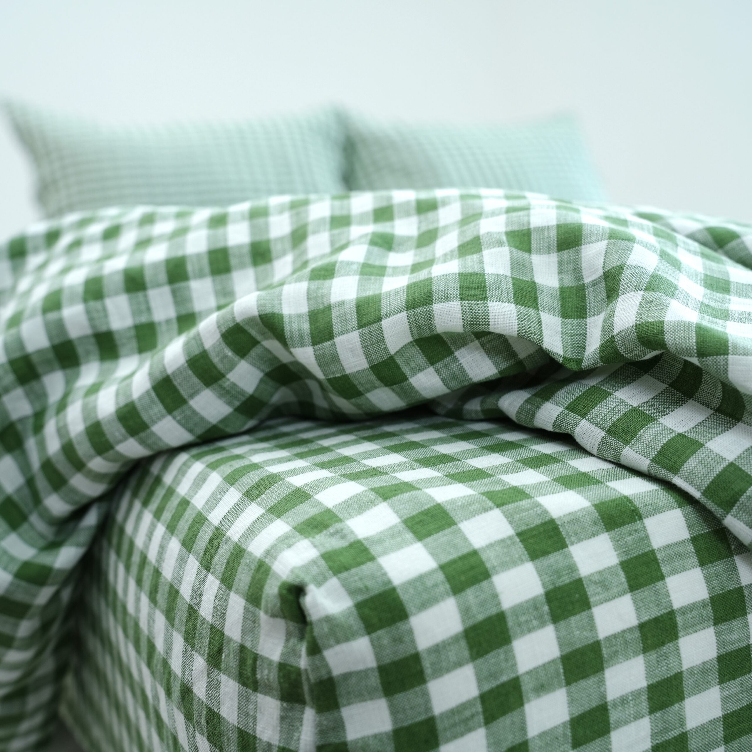 Small Grid Green French Linen Flat Sheet | 100% Linen Flat Sheet
