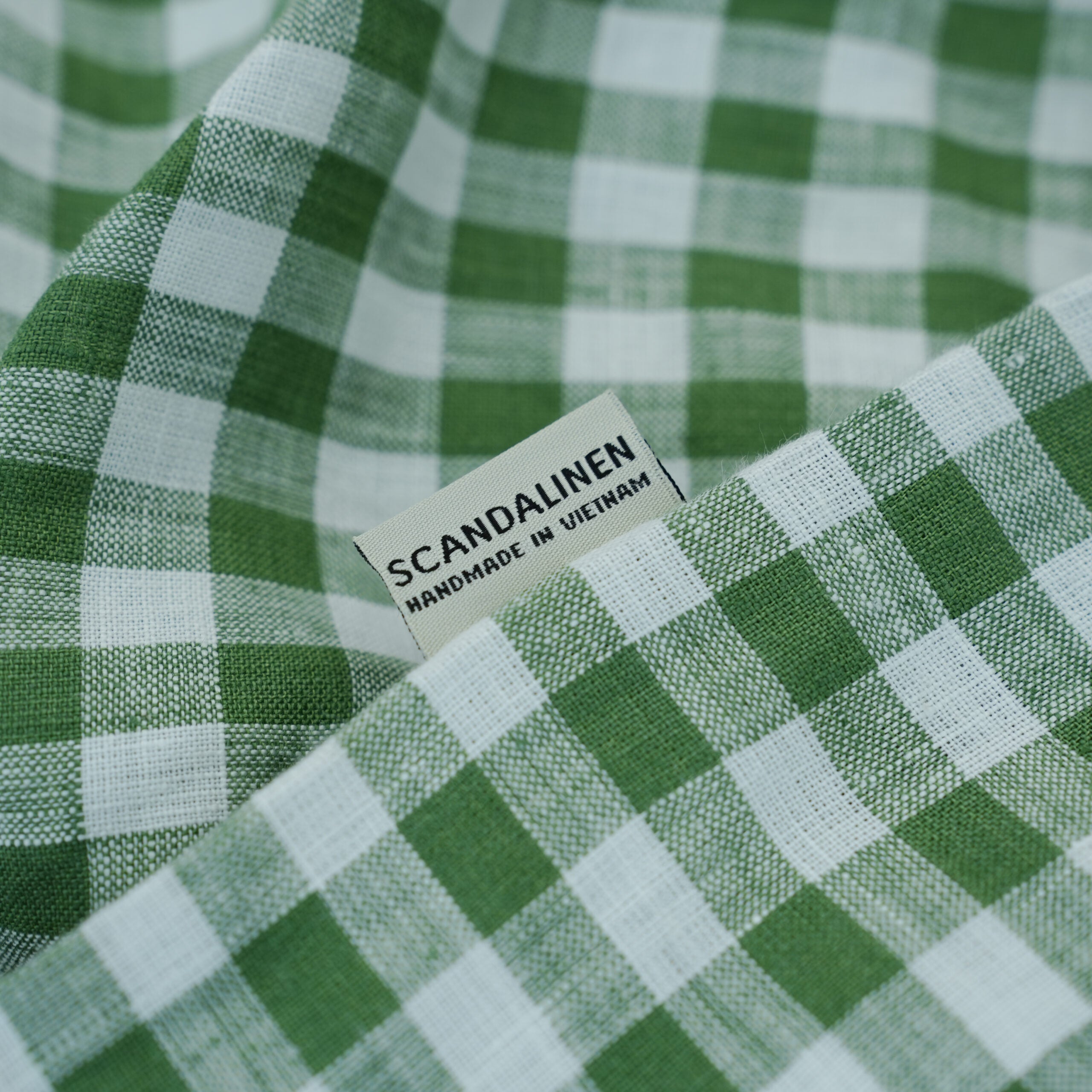 Small Grid Green French Linen Flat Sheet | 100% Linen Flat Sheet