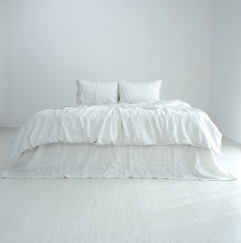 Striped Black French Linen Bedsheet | Deep Pocket Fitted Sheet