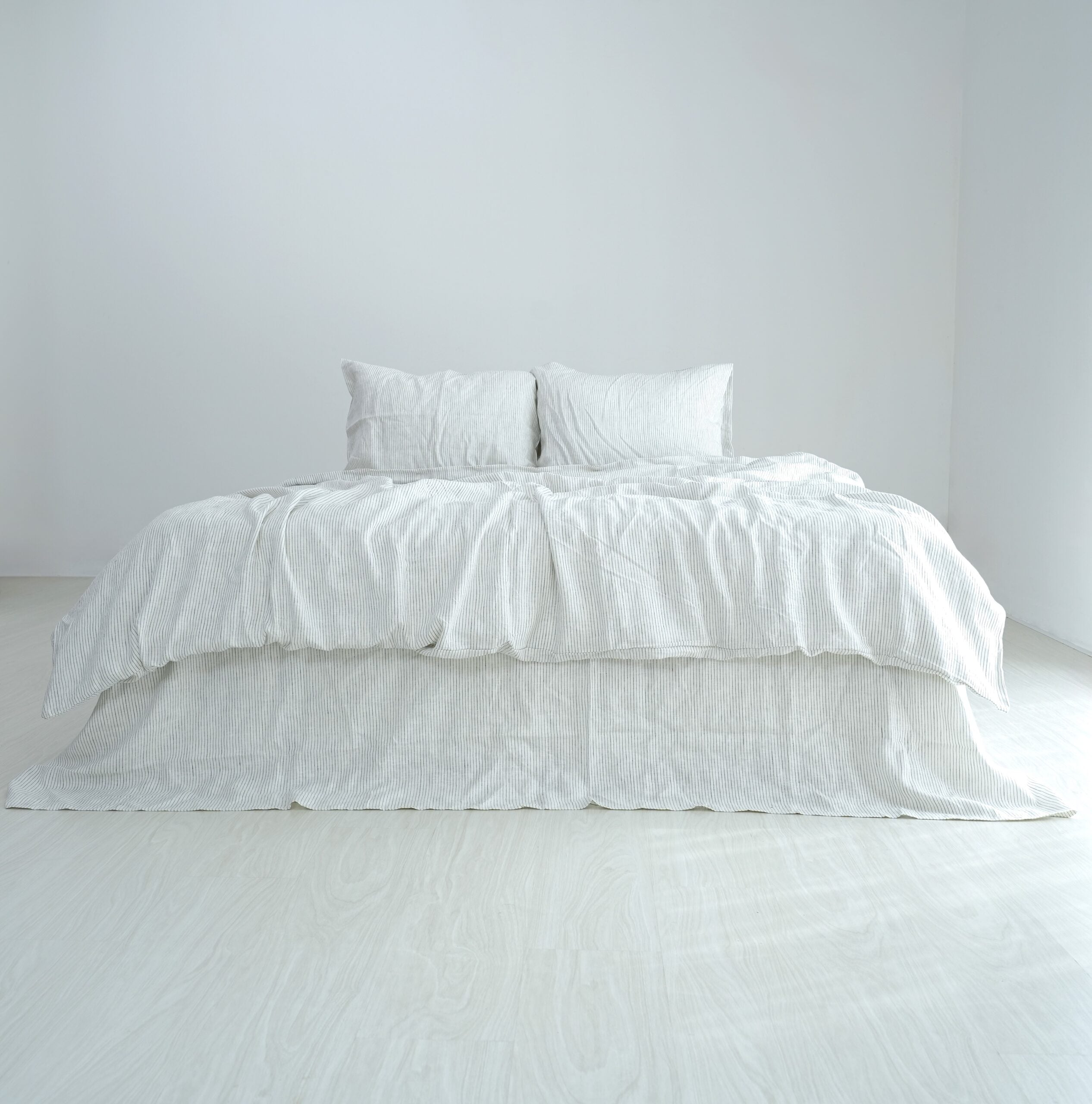 Black Striped French Linen Duvet Cover+2 Pillowcases Set - Yarn Dyeing 59