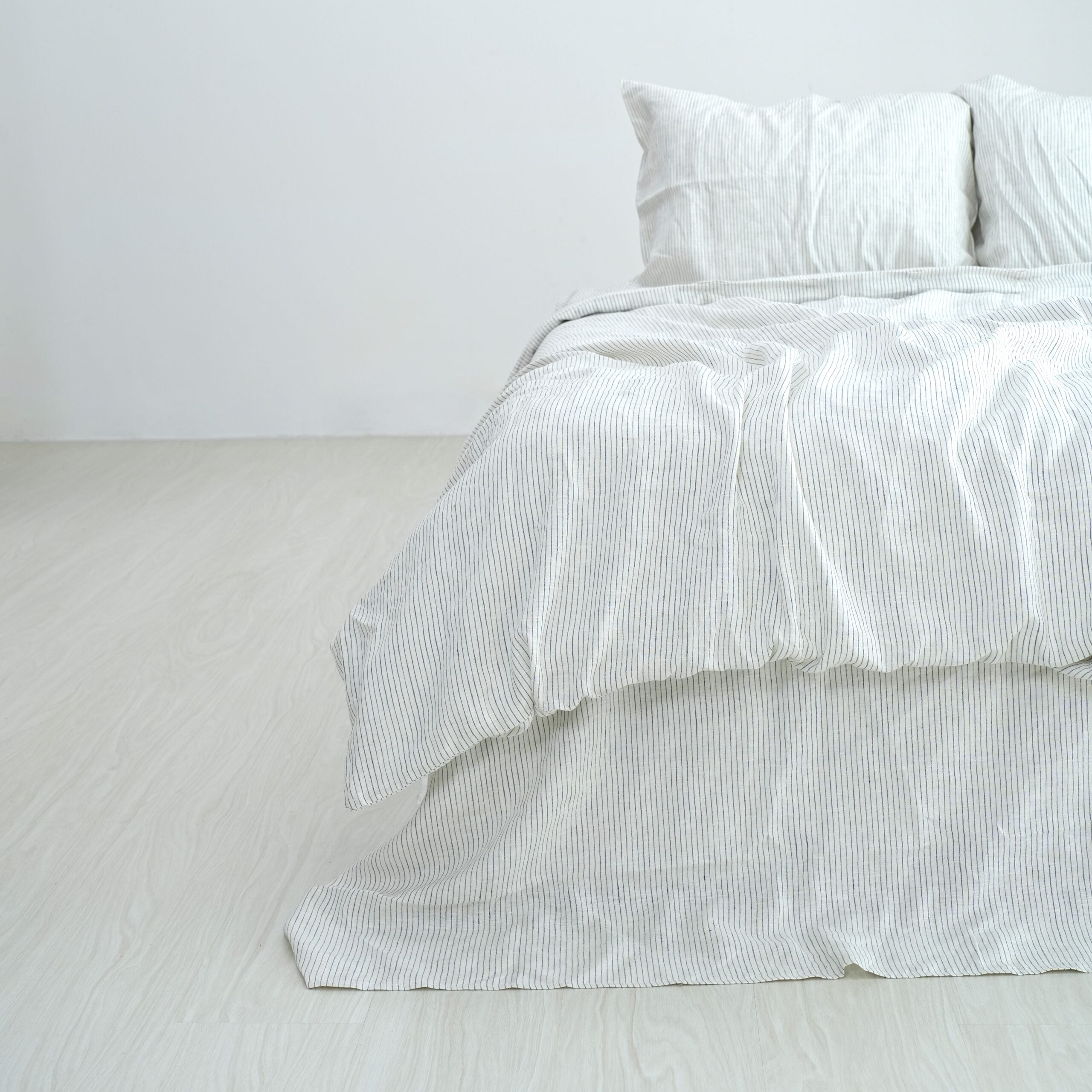Black Striped French Linen Duvet Cover+2 Pillowcases Set - Yarn Dyeing 59