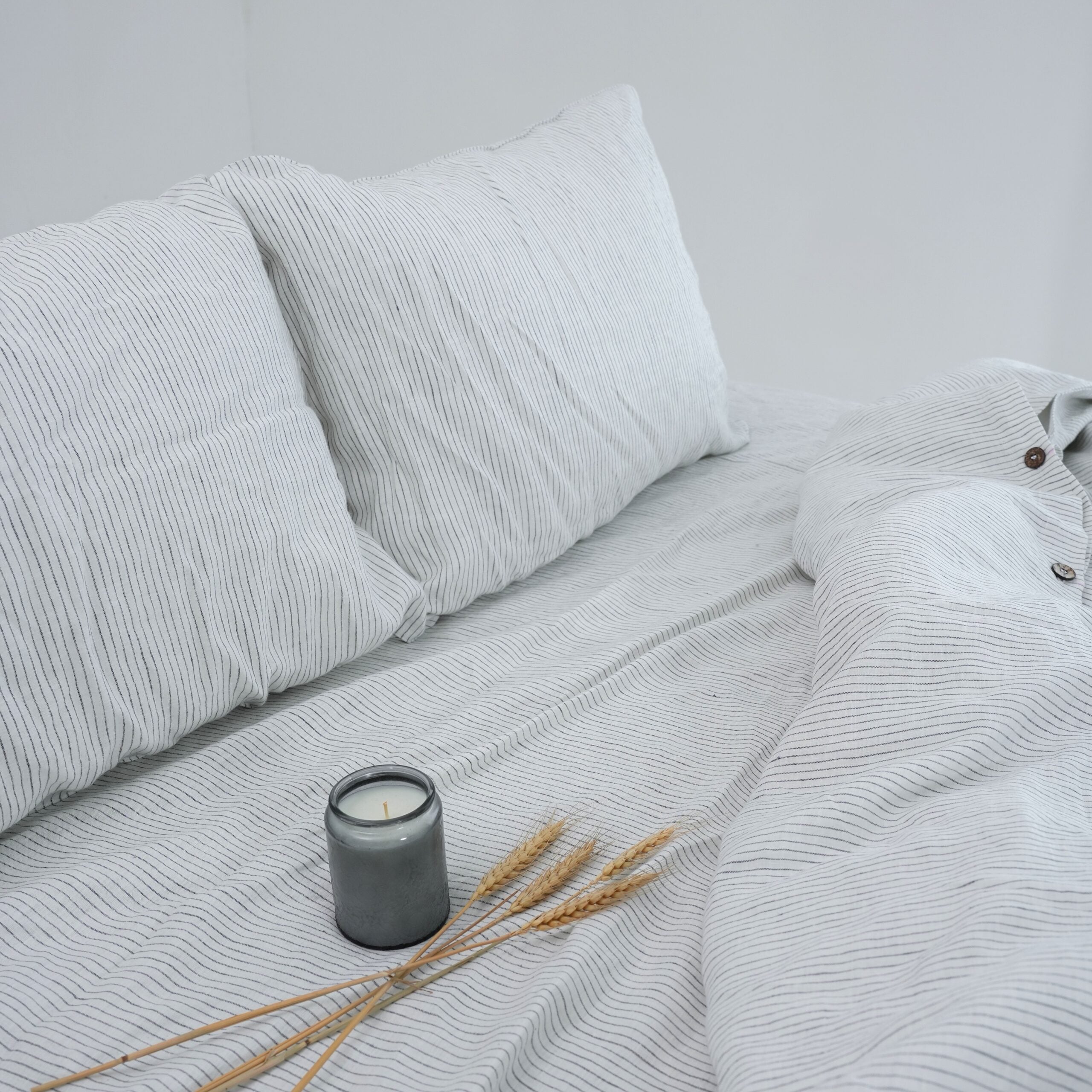 Striped Black French Linen Bedsheet | Deep Pocket Fitted Sheet