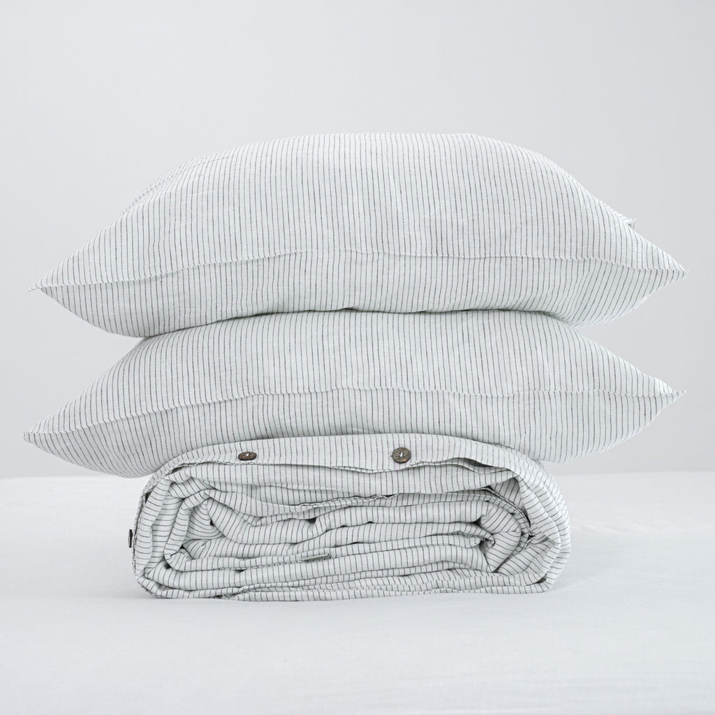 Striped Black French Linen Bedsheet | Deep Pocket Fitted Sheet