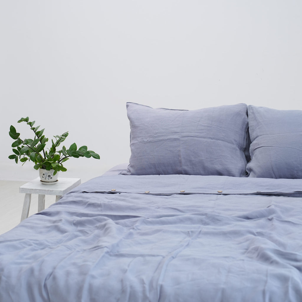 Steel French Linen Duvet Cover+2 Pillowcases Set - Plain Dyeing 24