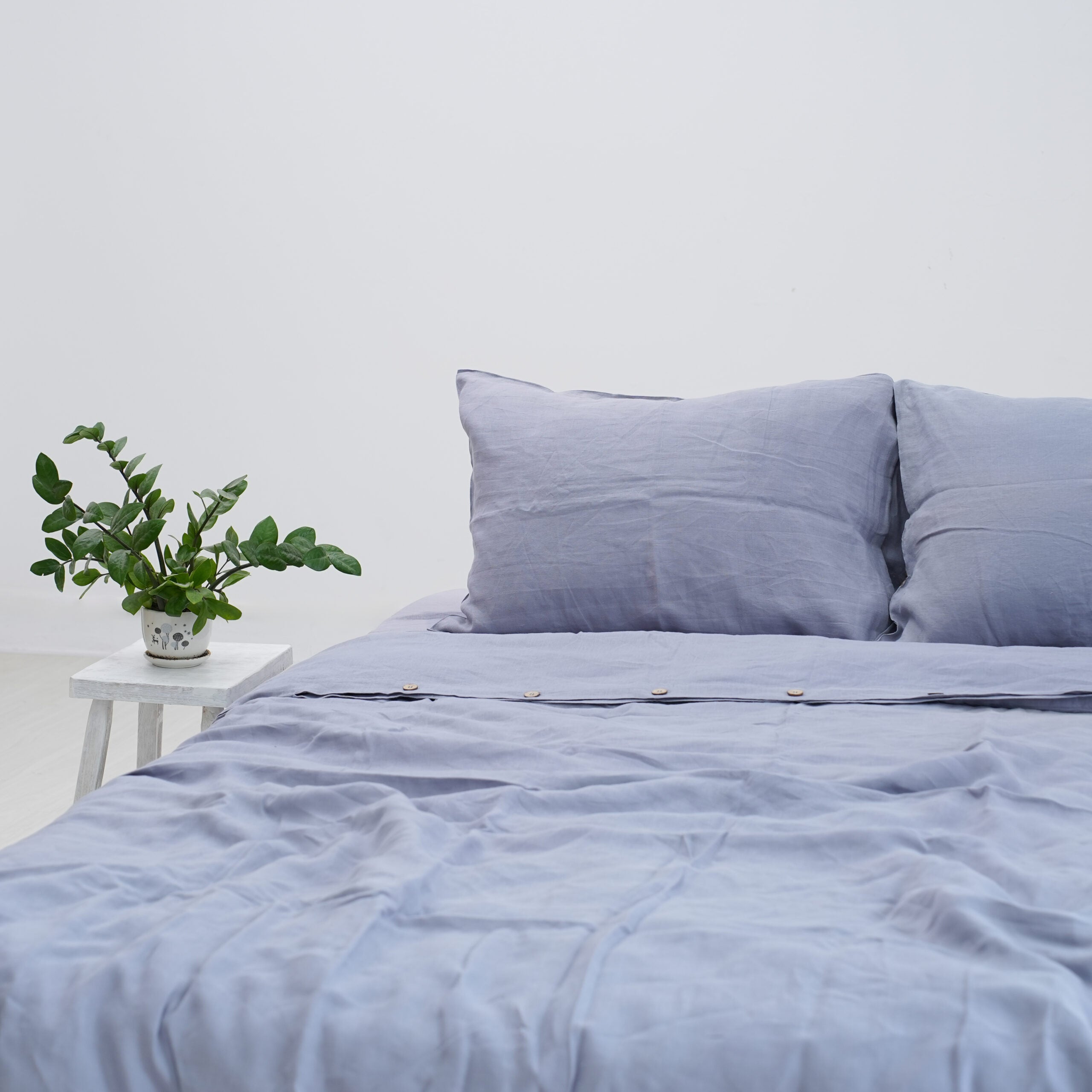 Steel French Linen Duvet Cover+2 Pillowcases Set - Plain Dyeing 24