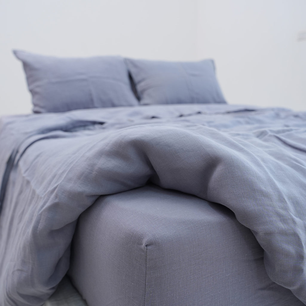 Steel French Linen Duvet Cover+2 Pillowcases Set - Plain Dyeing 24
