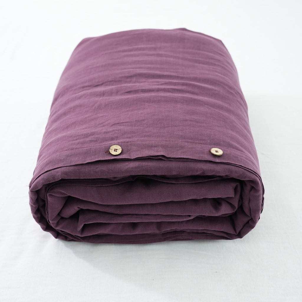 Violet Purple French Linen Fitted Sheet Set - Deep Pocket with 2 Pillowcases