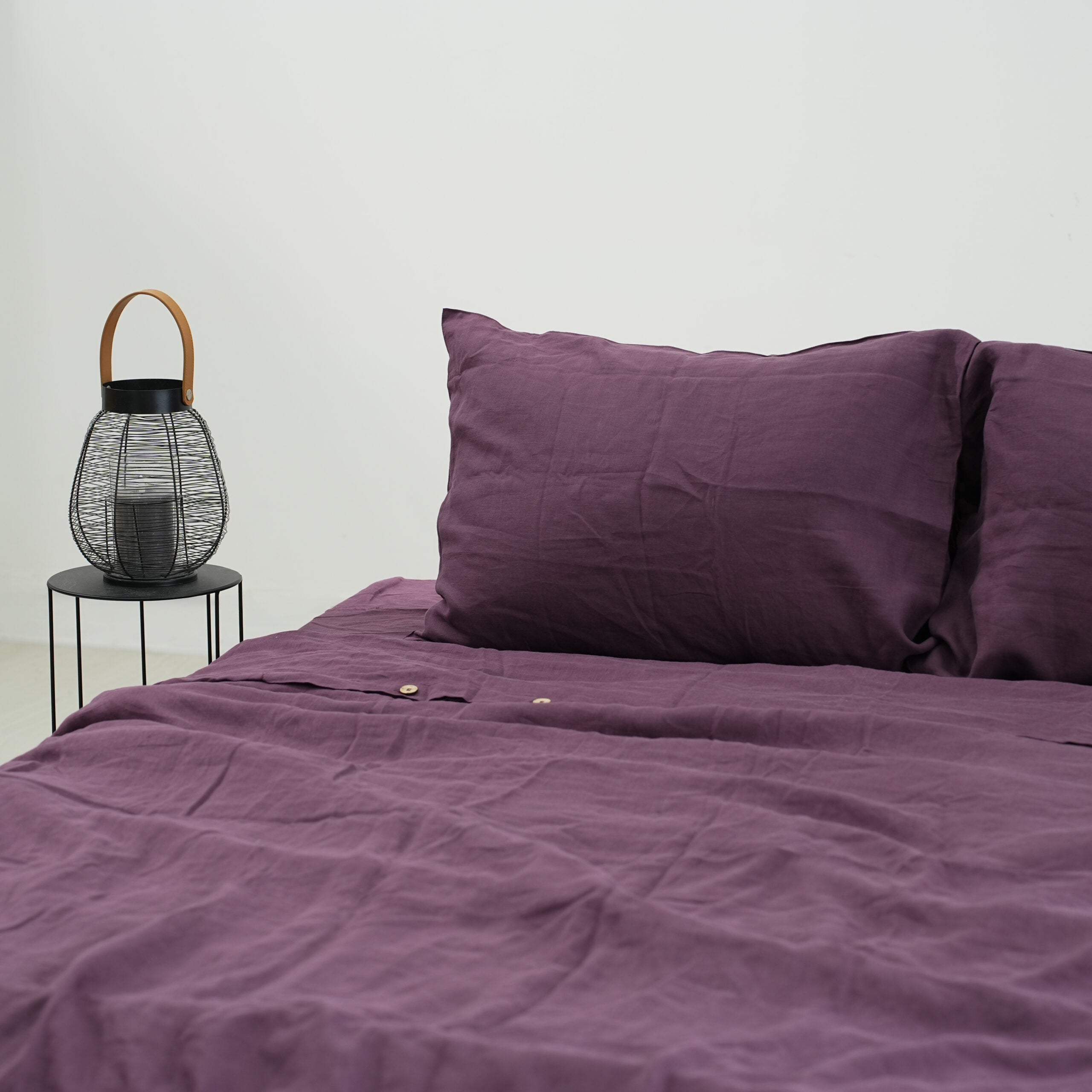 Violet Purple French Linen Fitted Sheet Set - Deep Pocket with 2 Pillowcases