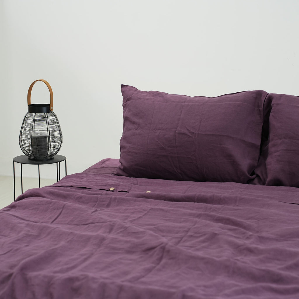 Violet French Linen Duvet Cover+2 Pillowcases Set- Plain Dyeing 16