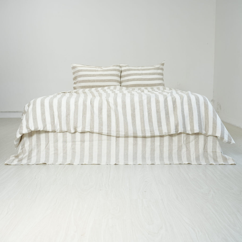 Flax Striped French Linen Duvet Cover+2 Pillowcases Set - Yarn Dyeing 57