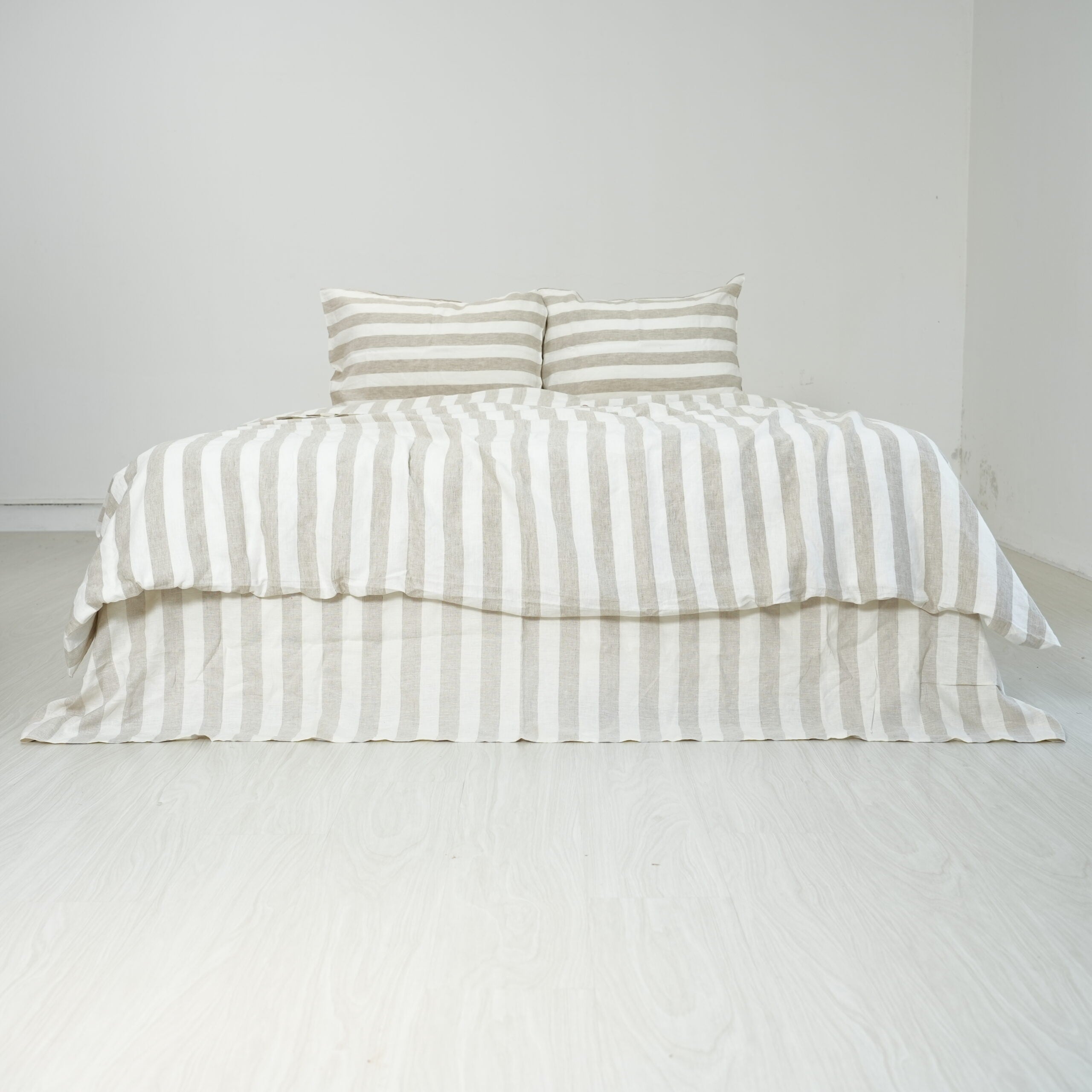 Flax Striped French Linen Duvet Cover+2 Pillowcases Set - Yarn Dyeing 57