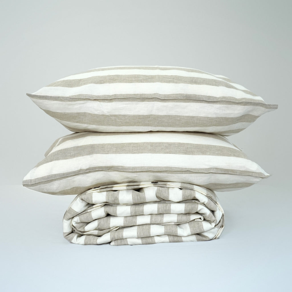 Wide Striped Flax French Linen Flat Sheet | 100% Linen Flat Sheet