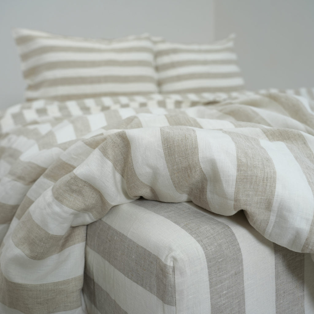 Flax Striped French Linen Duvet Cover+2 Pillowcases Set - Yarn Dyeing 57