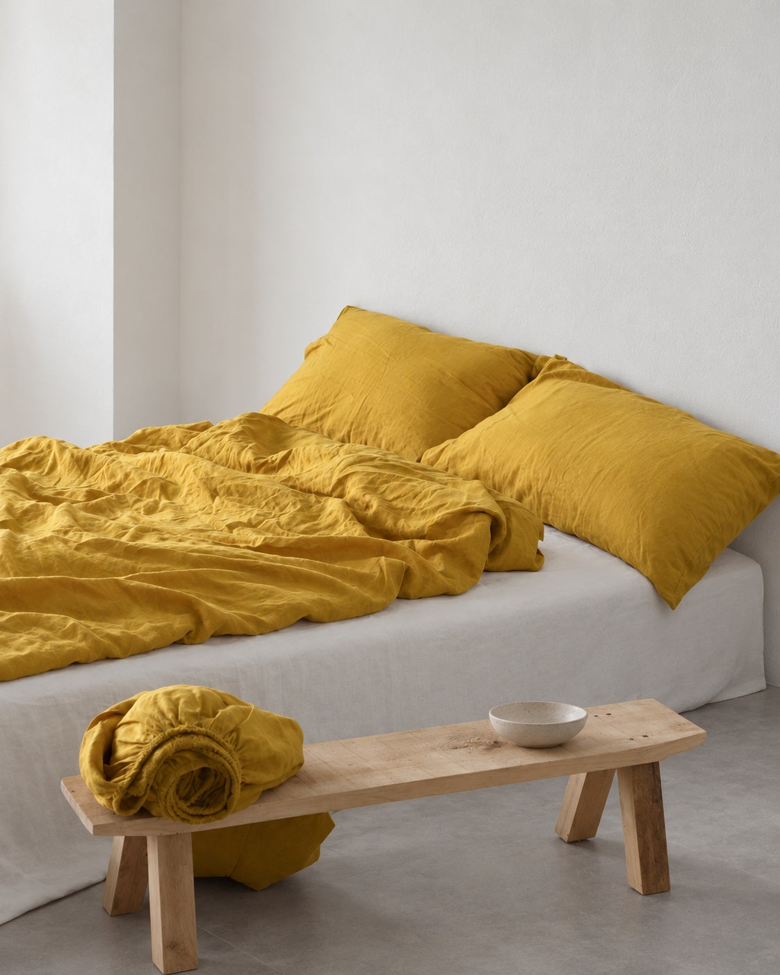 Yellow French Linen Duvet Cover | Plain Dyed