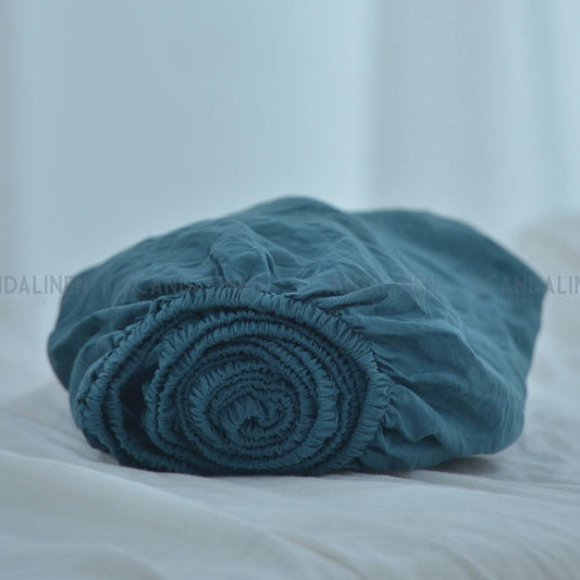 Azure French Linen Fitted Sheet - Plain Dyeing 36