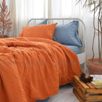 Orange French Linen Duvet Sheet Set (4 pieces) - Plain Dyeing