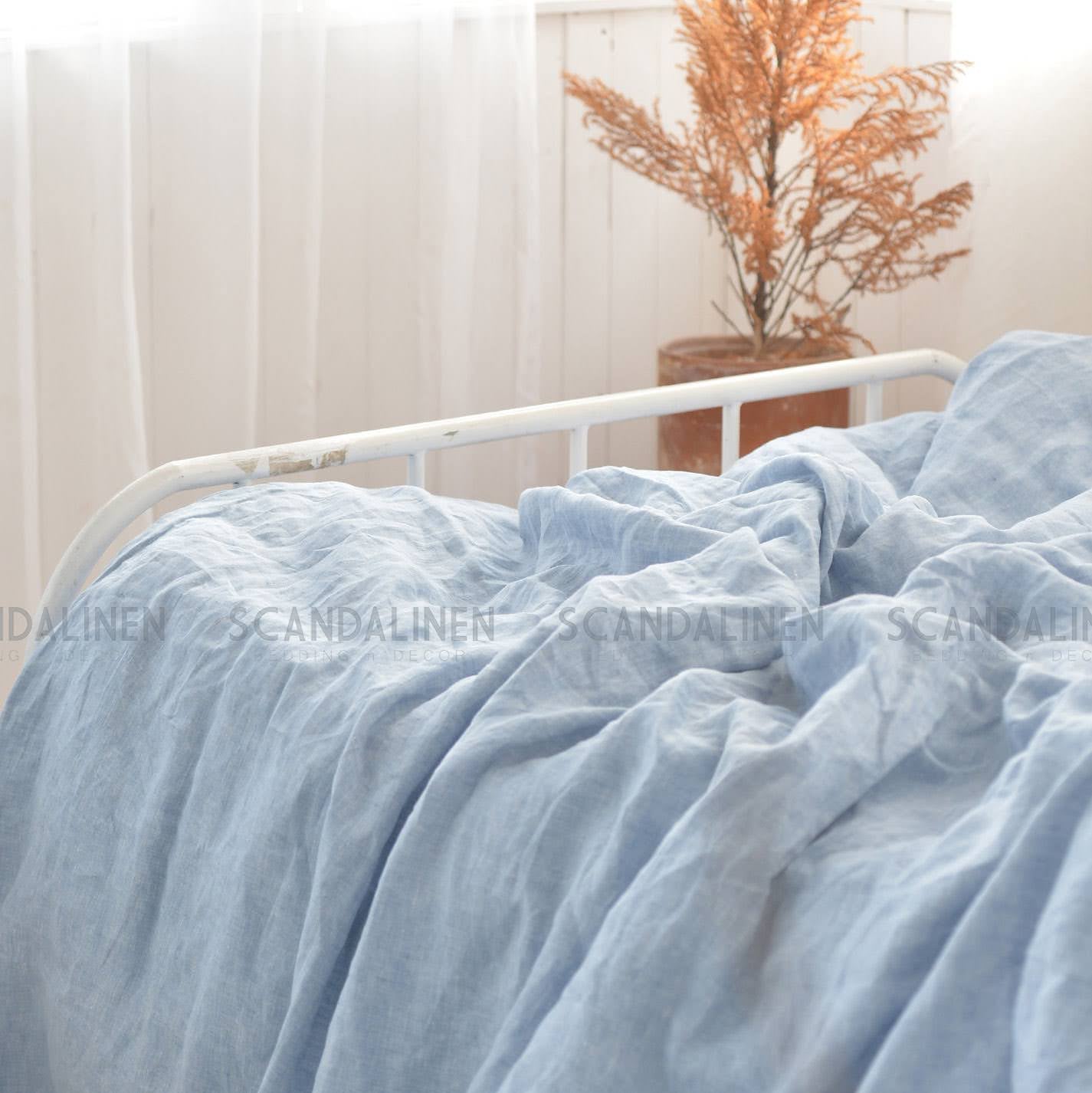 Blue French Linen Bedding Sets (4 pieces) - Yarn Dyeing