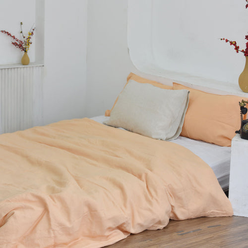 Cantaloupe Orange Bamboo Linen Duvet Cover Set – 4-Piece | 45% Linen 55% Bamboo Rayon