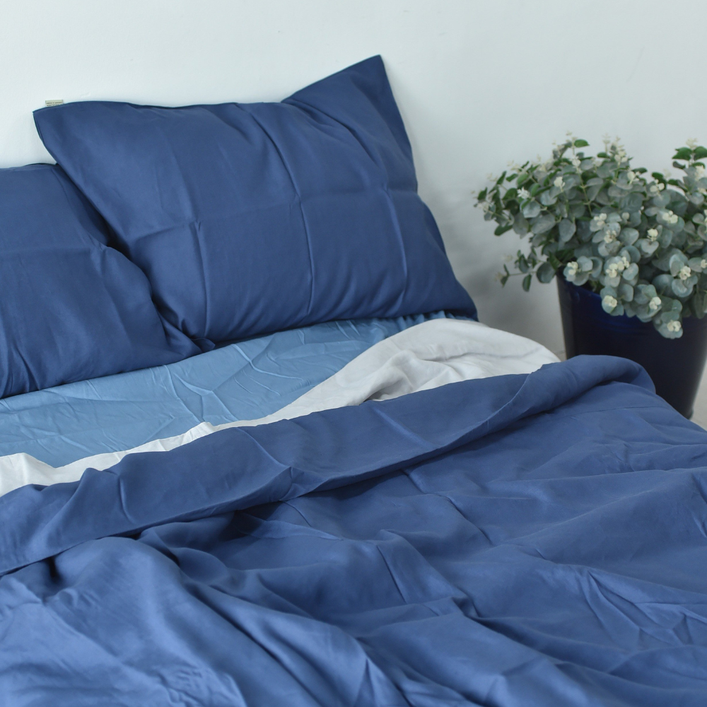 Navy Bamboo Linen Bedding Sets 4 pieces