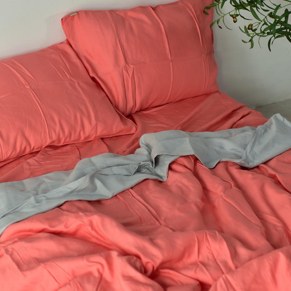 Salmon Bamboo Linen Duvet Cover Set – 4-Piece | 45% Linen 55% Bamboo Rayon | 165 GSM