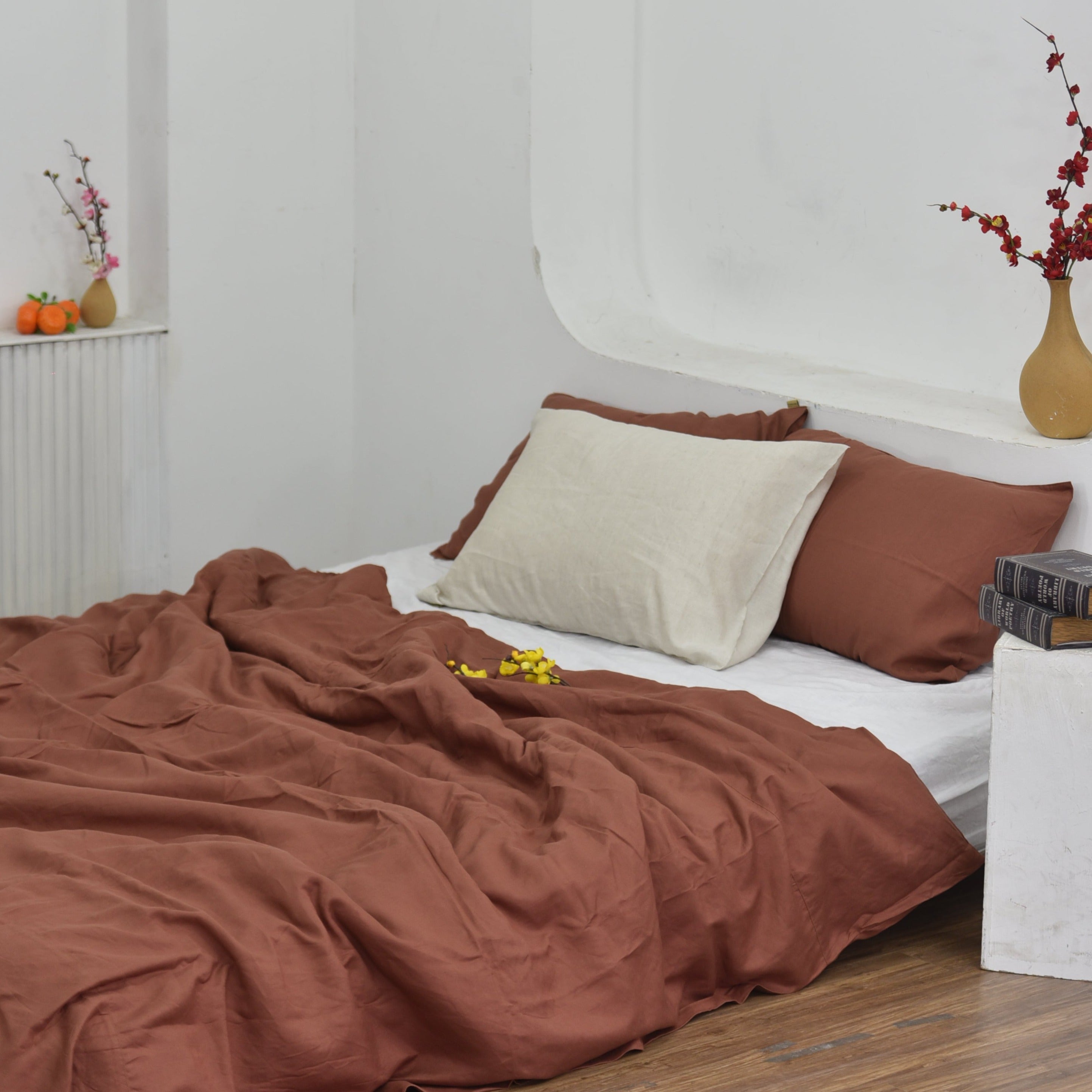 Bamboo Linen Duvet Cover Sets- Brick